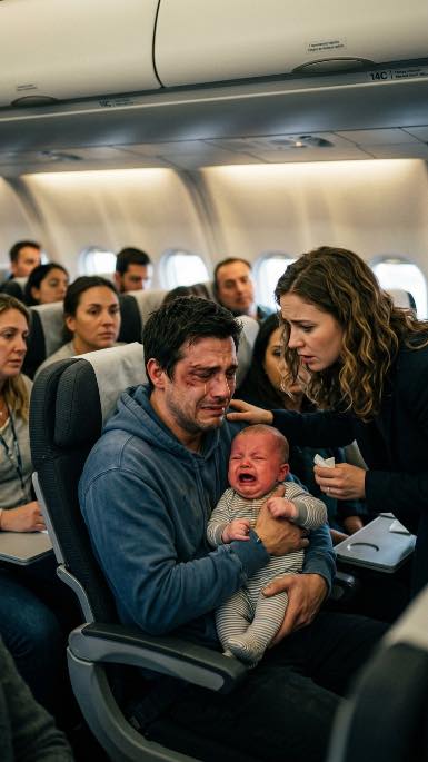 When My Baby Wouldn’t Stop Crying and the Entire Plane Turned Against Me, I Thought I Was Failing as a Father—Until a Stranger Walked Down the Aisle, Reached Out Her Arms, and Whispered, ‘Sometimes Babies Just Need a Calm Heartbeat,’ Changing the Most Humiliating Moment of My Life into Something I Will Never Forget