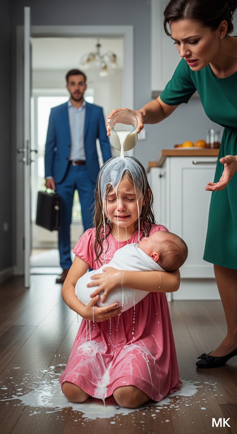 I froze when my stepmother picked up a glass and poured cold milk over my little sister and me. She sobbed, trembling – then a voice boomed through the room: ‘STOP! Don’t touch her!’ – it was my father.