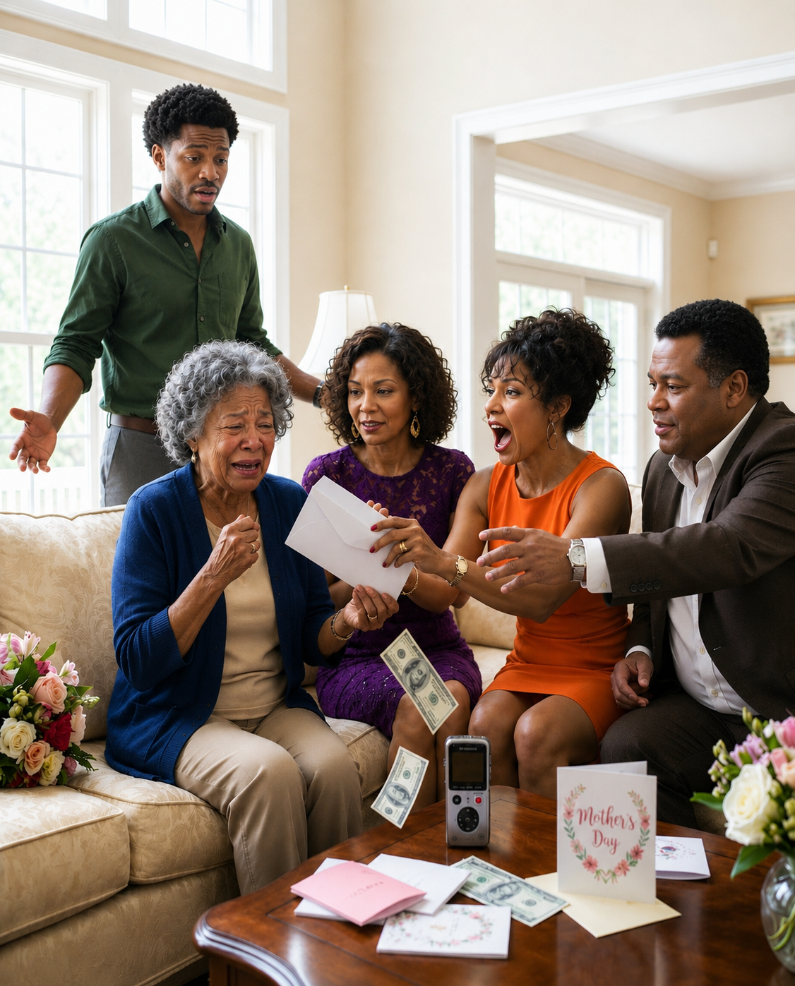 “This is for you, Mom,” my son said, handing me $25,000 for Mother’s Day. But my daughter-in-law grabbed the money, gave it to her parents, and looked proud—until I burst out laughing and said…