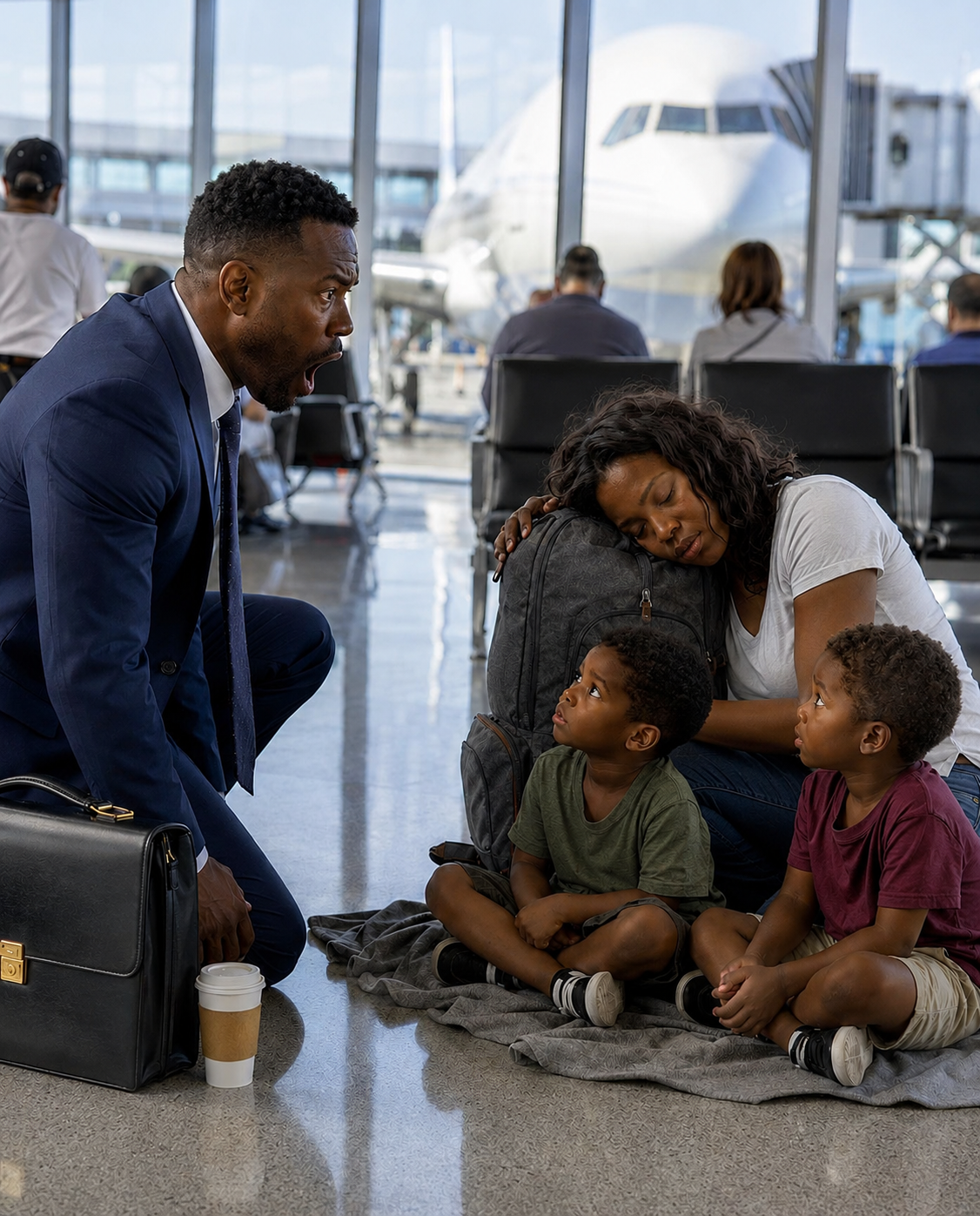 A Wealthy Hotel Owner Was About to Board a Flight in Denver — Until Two Little Boys Sleeping Beside a Tired Woman Looked Up at Him… and Their Faces Nearly Brought Him to His Knees