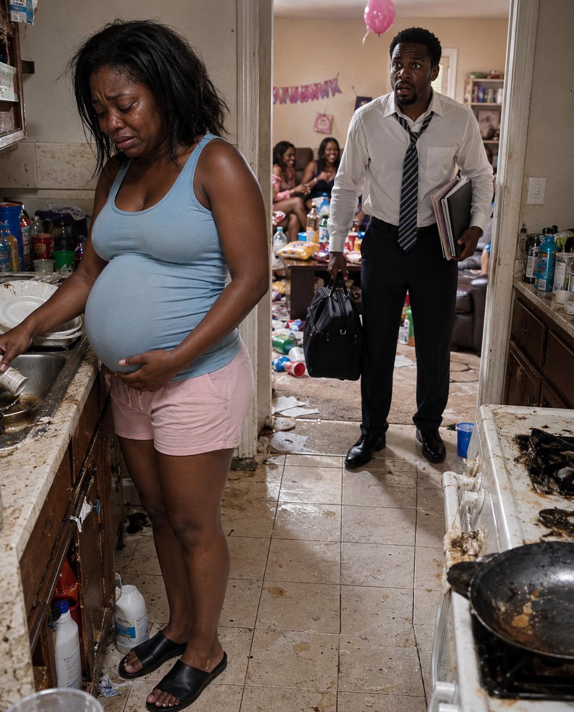 He came home at 10 P.M. and found his 8-MONTH PREGNANT WIFE WASHING DISHES ALONE while his family laughed in the living room … but after discovering they had THROWN AWAY HER MEDICATION, he looked at them and said, “Your comfortable life ends tonight” …
