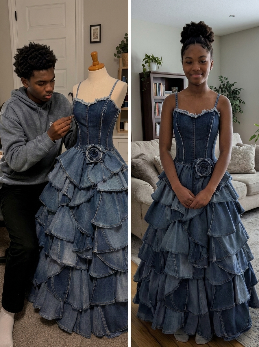 My stepmom MOCK:ED the prom dress my younger brother sewed for me from our late mom's jeans — but karma had other plans for her.