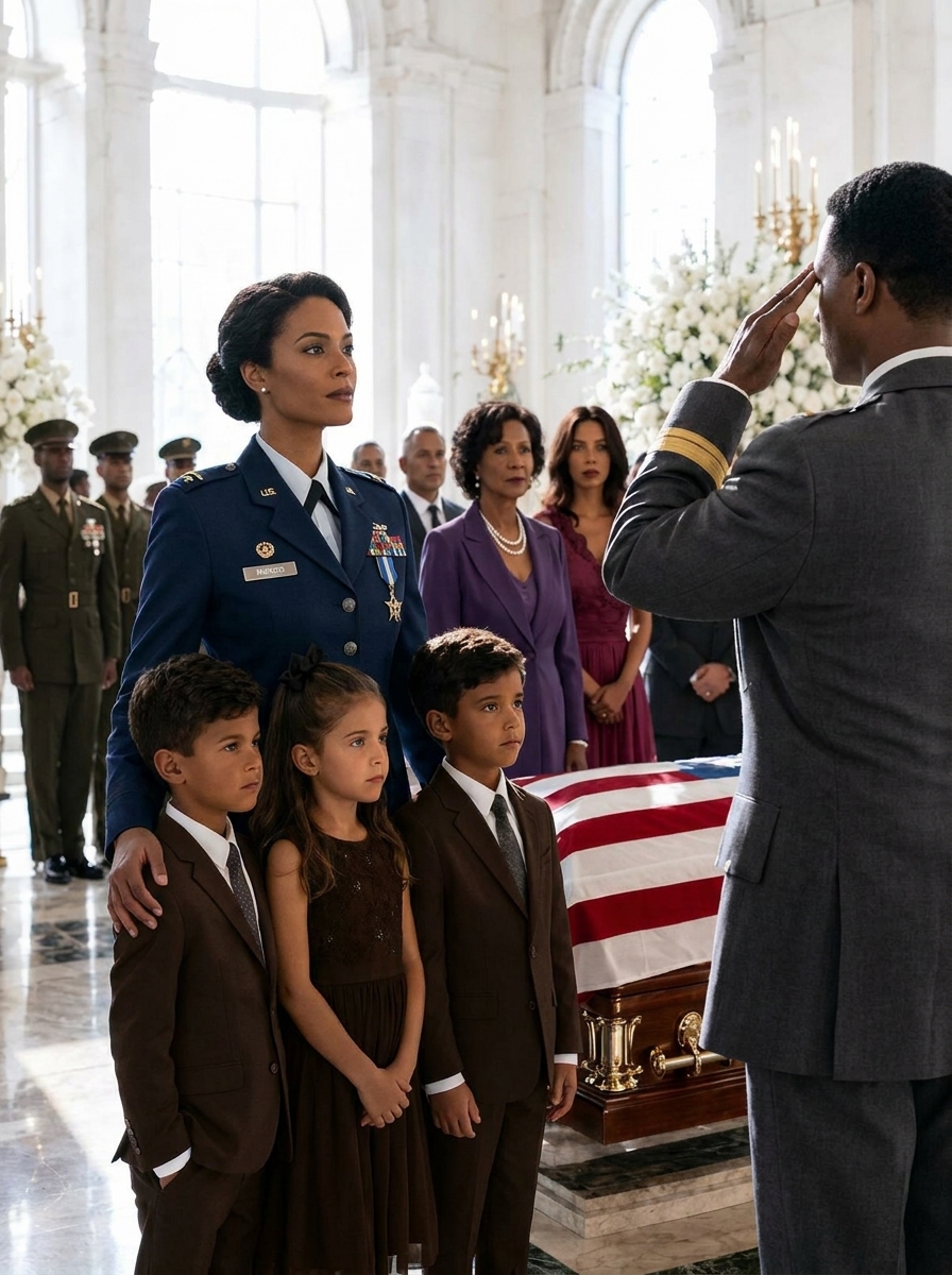 At my ex-husband’s military funeral, his pregnant mistress sat in front as his family treated her like the widow. But when the general came forward with the folded flag, he walked past her, stopped in front of me and our triplets, then saluted. “Captain,” he said for everyone to hear. What happened next stunned the entire cemetery.