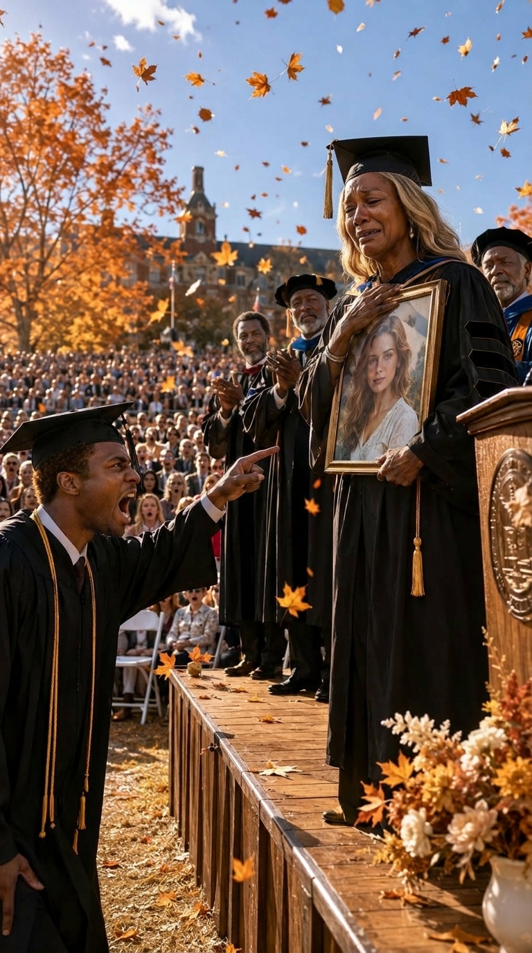 My son banned me from his med school graduation, texting that my scarred hands and limp would embarrass his wealthy in-laws. I had scrubbed floors for 30 years to pay his tuition. I showed up anyway, hiding in the very back row. But the moment the University President announced the 'Lifetime Hero Award' and called my name to the stage, I stepped out of the shadows. As I limped past his row, my son's arrogant expression shattered into absolute terror...