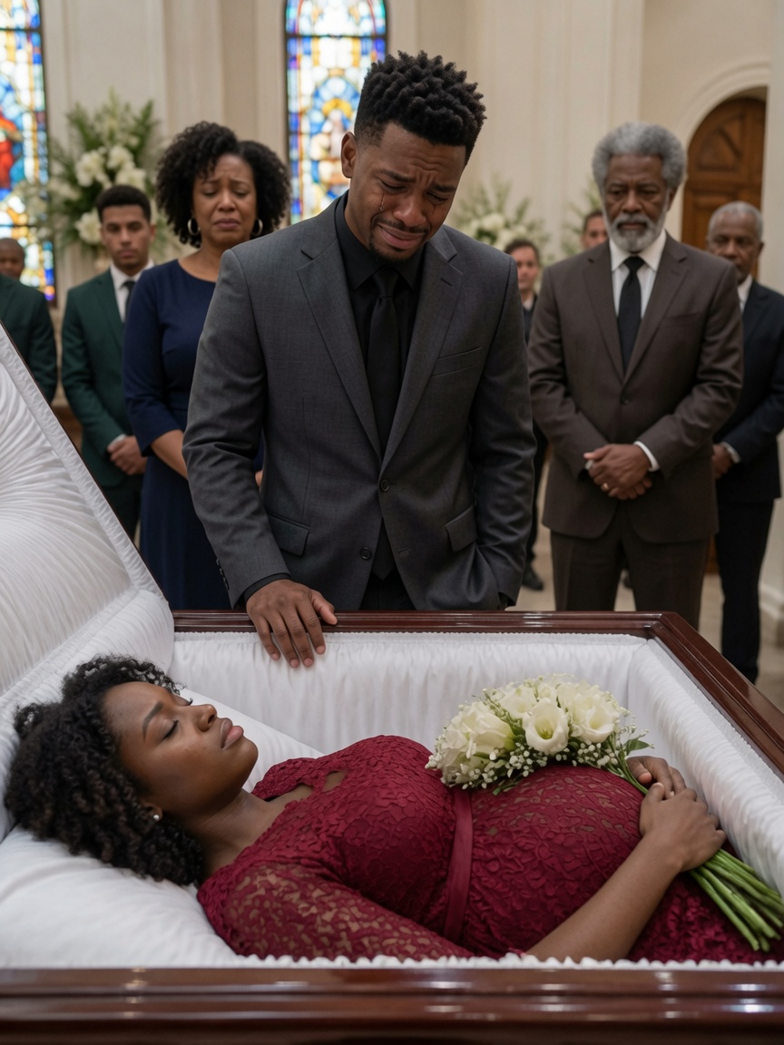 I stood by her coffin, hands shaking, trying to be a “strong husband” while my unborn child slept inside her. “Just… let me see her one last time,” I whispered. The room went silent as I leaned in—and her belly shifted.