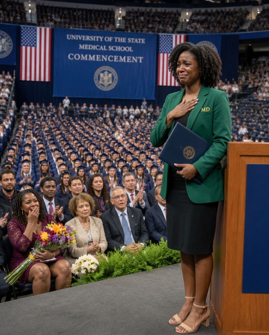At my Johns Hopkins graduation, the parents who abandoned me in a hospital 15 years earlier sat in reserved seats and whispered, “She owes us this.” I simply adjusted my white coat and waited. Then the dean stepped to the microphone and announced a name they never expected to hear.