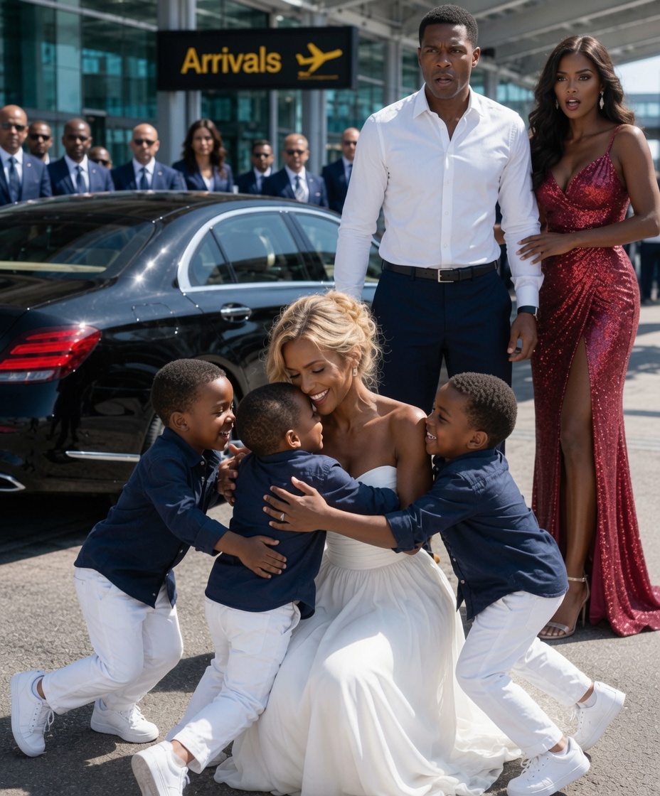 My billionaire ex-husband sat next to me on a flight just to sh3me me—until three little boys stepped out of a Bentley and ran toward me, calling, “Mom!”
