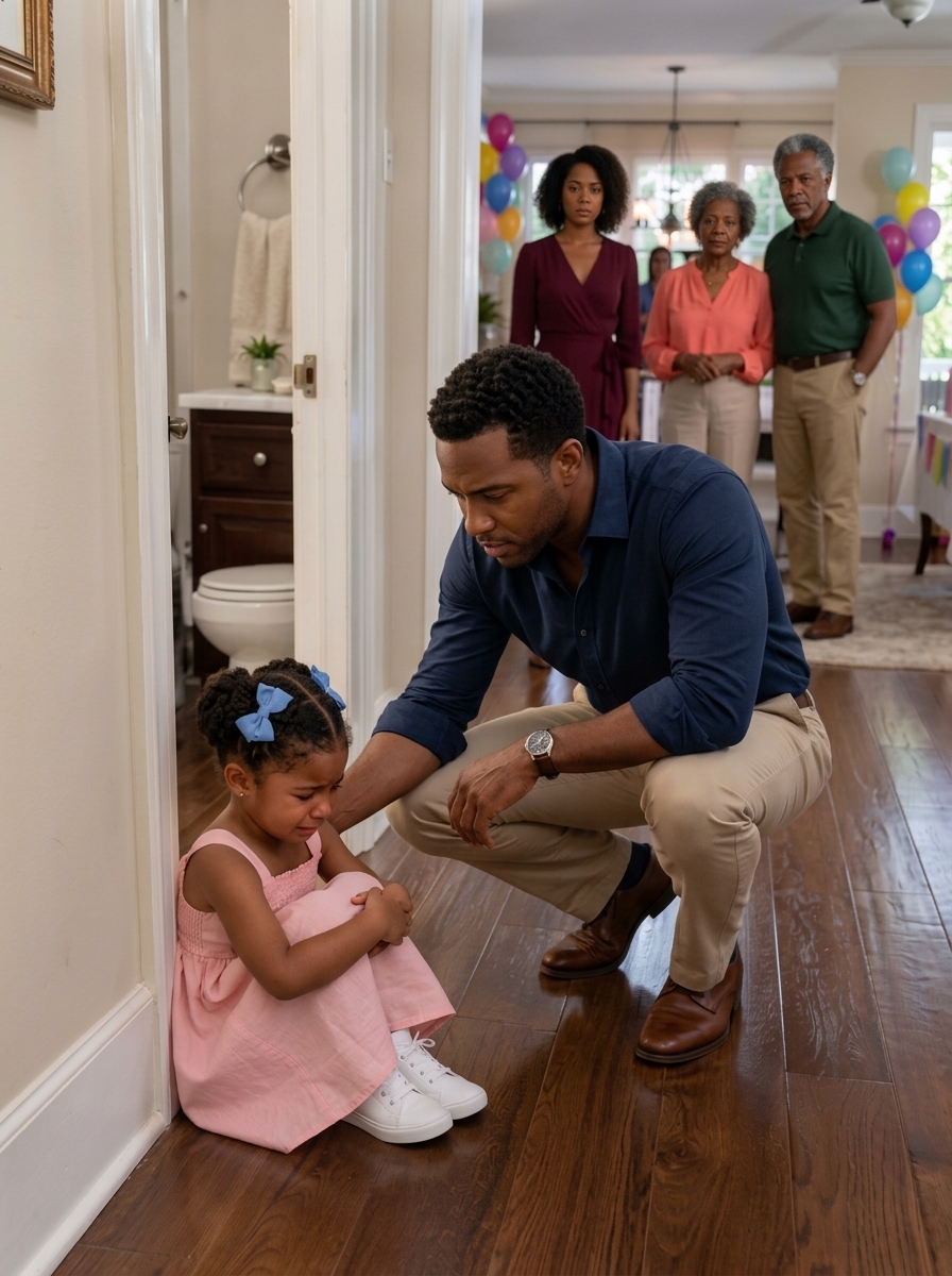 My five-year-old daughter hid from her aunt at a family gathering and quietly asked, “Daddy… am I supposed to say sorry?” Moments later, one small test exposed the truth my parents were desperate to cover up.