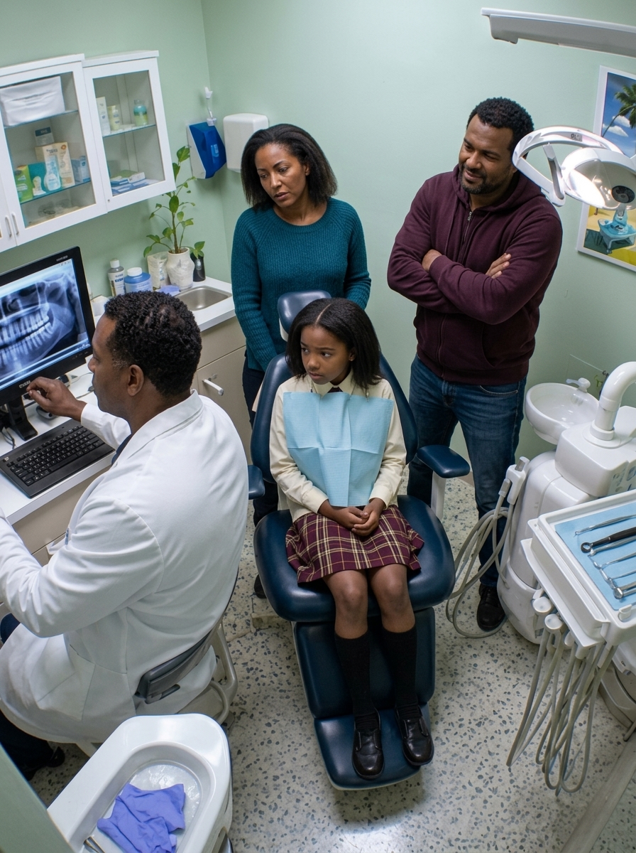 My ten-year-old daughter said her tooth hurt, so I booked the Saturday dentist appointment myself. It should have been ordinary: a waiting room, a paper bib, a quick answer, maybe a rinse. Then my husband suddenly insisted on coming, even though he had never cared about those visits before. At the clinic, he stood too close, smiled too neatly, and answered before Lily could. The dentist noticed. Before we left, he slipped a folded note into my coat and said, “Call me if anything changes.”