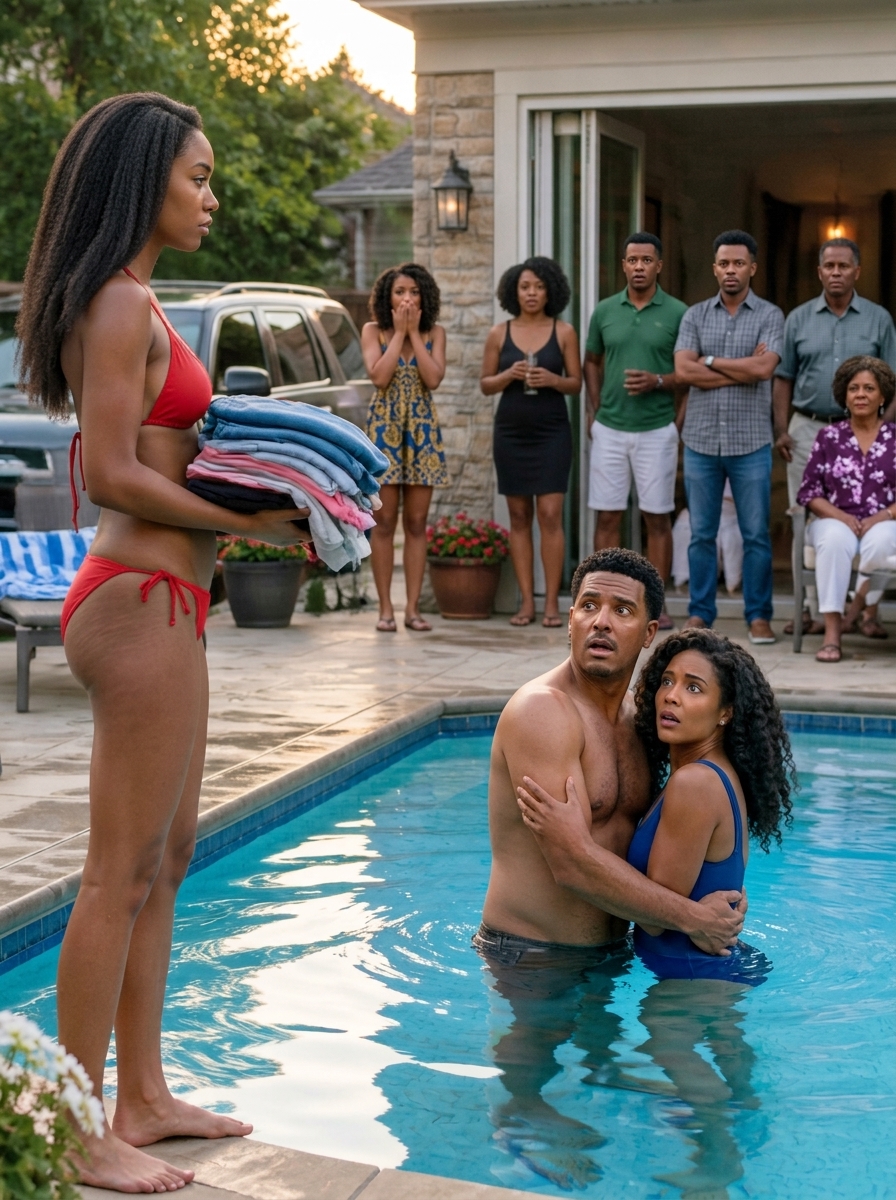 At 5:42 p.m., I found my husband in our $18,000 backyard pool with the neighbor who borrowed sugar every Tuesday. He whispered, “Don’t make a scene.” So I picked up their clothes, pressed one button, and let the whole subdivision hear the truth.