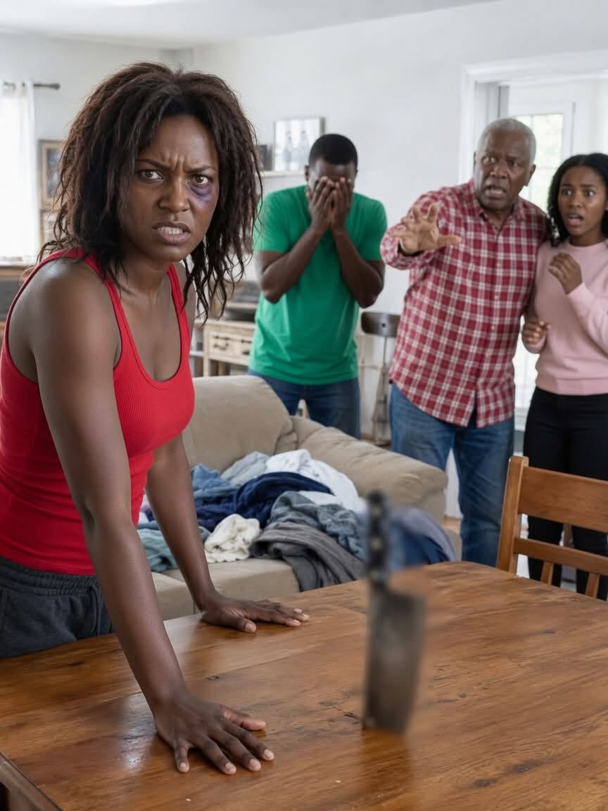 My father-in-law s:lapp:ed me because I refused to wash his daughter’s underwear. I drove a k:nife into the table and war:ned, “No one will ever lay a hand on me again,”PART 1   “In this house, my son’s wife even washes her sister-in-law’s underwear. If you don’t like it, the door is open.”  That was the welcome I received the second morning after my wedding. My name is Nicole Andrews. I was 31 years old and managed a marketing team in Phoenix. I never thought my marriage to Ryan Reynolds would start with a giant pile of dirty laundry by the sink.  Megan, my 23-year-old sister-in-law, was leaning against the wall with her phone.  “Wash my silk blouses by hand first,” she said without looking up. “And separate my things. The washing machine ruins them.”  The pile had socks, sweaty gym pants, and underwear from the whole family. I took a deep breath.  “Megan, I came here to start a family, not to be your maid,” I said. “Everyone washes their own underwear. Everything else goes in the machine.”  Mrs. Brenda Reynolds, my mother-in-law, walked in with a fake smile.  “Just do it this once, sweetie,” Brenda said, patting my arm. “She’s the youngest and she’s spoiled. A good daughter-in-law doesn’t make trouble.”  “A good family respects boundaries too,” I replied. “Megan is a grown adult.”  Brenda’s smile disappeared instantly. Then Mr. Charles Reynolds, my father-in-law, put down his coffee cup. He was a big, heavy retiree who thought he owned the house.  “Are you talking back to us already?” he yelled. “You just got here and you want to change how we do things?”  I didn’t even get to answer. His hand hit my cheek so hard I fell into a kitchen chair. My lip split open and my ear started ringing. Brenda just stood there. Megan stepped back, looking completely indifferent.  Ryan walked out of the bedroom and froze. I waited for him to say something, to protect me.  “Nicole… you shouldn’t have hidden from dad,” Ryan mumbled, looking at the floor. “You know how his temper is.”  That sentence broke everything inside me. I walked into the kitchen, grabbed a big chef’s knife, and came right back. I didn’t point it at anyone, but I slammed it hard into the heavy oak table Charles always bragged about.  The loud bang made everyone freeze.  “Listen to me,” I said, keeping my voice low and steady. “No one touches me ever again. The next time anyone hits me, I’m calling the police, recording everything, and taking you to court. I’m not your servant and I’m not your punching bag.”  Charles turned white. Brenda grabbed Megan. Ryan just stared at the cut on his precious table, looking like he cared more about the wood than my bloody lip.  I went to the bedroom, threw my clothes into a suitcase, and walked to the door. Ryan tried to block me.  “We can talk about this,” he begged. “What are people going to say if you leave two days after the wedding?”  “They’ll say your wife had the guts to leave, and you didn’t have the guts to stand up for her,” I said, pushing past him.  My parents took me in without asking a million questions. My mom cried when she saw my face, and my dad, a retired teacher, said no tradition justifies hitting a woman.  That afternoon, Brenda called everyone to say I was crazy, lazy, and had chased them with a knife. She completely left out the part where her husband hit me.  I didn’t post anything on Facebook. I just texted Ryan and asked if his mom was lying.  “Yes, she’s lying,” Ryan texted back, desperate to fix things. “She made it sound worse and didn’t tell anyone that my dad slapped you.”  I took a screenshot immediately. Then I remembered something. Weeks before the wedding, I paid for a nanny cam in the living room because that’s where the wedding gifts were. Ryan told me it wasn’t working, but the account was under my name.  I logged in from my computer and found the video. It had everything: the dirty clothes, the insults, the slap, Ryan standing there doing nothing, and my warning.  Three days later, I told the family to meet me in a private room at a local cafe. Before Charles could start lecturing me, I plugged my phone into the TV screen and hit play.  When the video finished, the room was dead silent.  “I’m filing for divorce tomorrow,” I told them. “And this is just the first thing you’re going to deal with.”  Charles didn’t know it yet, but that video wasn’t the biggest secret they had. They had no idea what was coming.  PART 2 The video changed the entire divorce negotiation. Charles stopped acting tough, and Brenda stopped pretending it was a big misunderstanding.  With my bank records, I proved my parents and I paid for almost the whole down payment on our apartment.  “We’ll sign the paperwork,” Charles muttered, looking at the table. “Just keep that video private.”  “And Megan writes a public apology to me,” I added.  They agreed because they were terrified of the footage. The divorce went through quickly without any public drama. Ryan didn’t fight it. He kept saying he loved me, but he never admitted he was just a coward.  When I got the apartment back, I packed Ryan’s stuff into boxes. At the back of the closet, I found an old wooden box with broken toy cars, old photos, and a leather notebook.