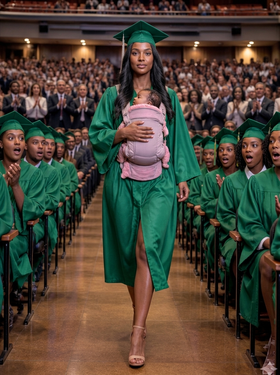 They started laughing the moment my daughter walked onto the graduation stage with a newborn in her arms. Someone sitting behind me even muttered, “Just like his mother…” But what she said next silenced the entire room.