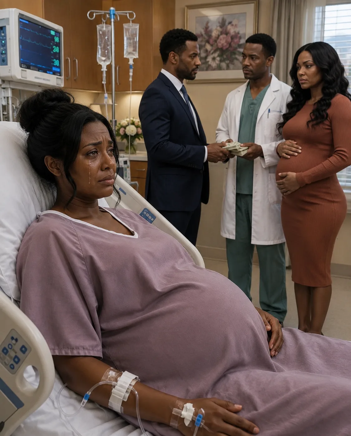 The Night Before I Gave Birth, I Overheard My Husband Secretly Offer the Doctor $500,000 to Make Sure I Died During Delivery So He Could Start a New Life With His Five-Months-Pregnant Mistress. I Pretended to Be Asleep — By the Next Day, His Plan Had Completely Backfired.