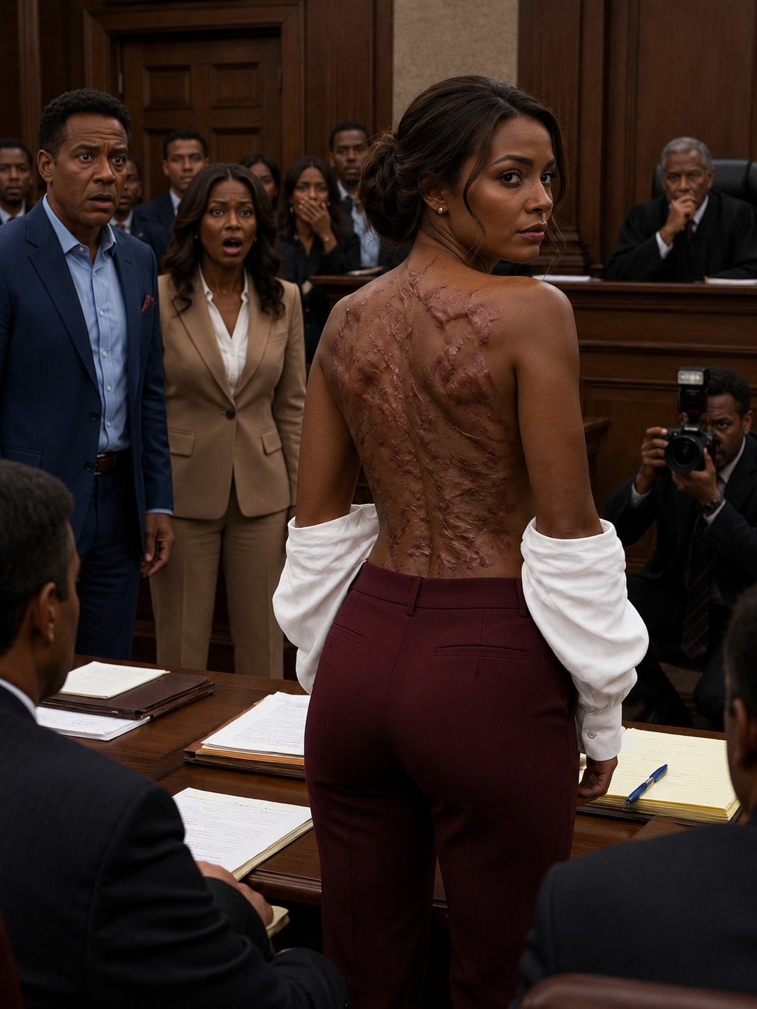 My husband brought his mistress to our divorce hearing, so sure I'd walk out with nothing that he didn't even try to hide his smile — but the second I took off my coat and let the courtroom see the scars underneath, every bit of his confidence disappeared, and the whole room turned on him instead.