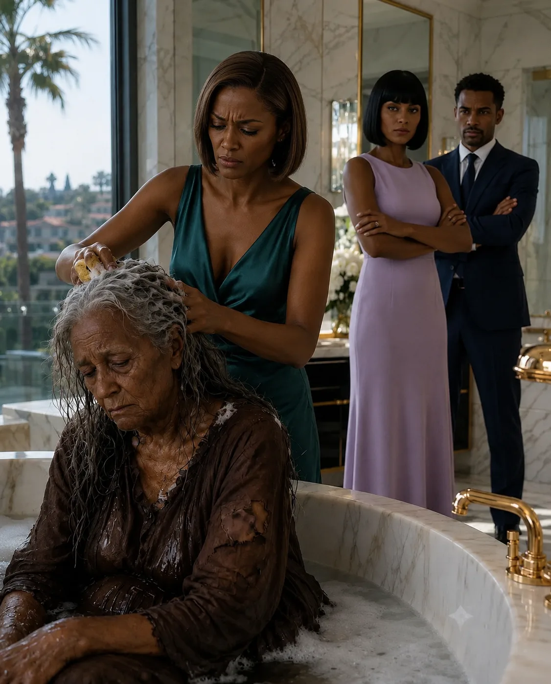 My Millionaire Husband Brought Home a Homeless Elderly Woman and Ordered Me to Bathe Her Myself. Disgusted, I Wore Gloves — Then I Spotted a Crescent Birthmark on Her Shoulder, Dropped the Sponge, and Burst Into Tears