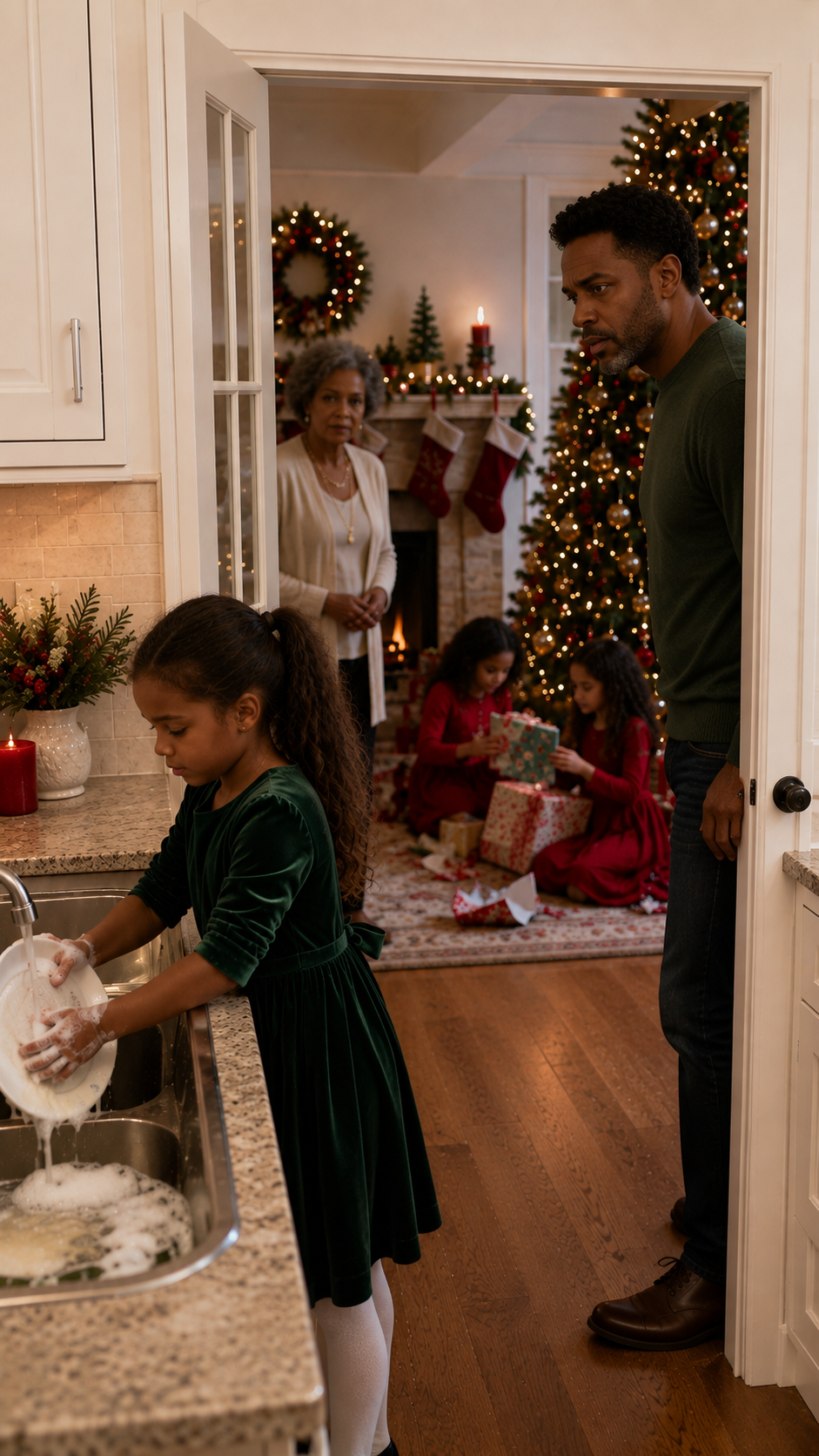 My Adopted Daughter Was Cleaning Up While Her Cousins Opened Christmas Gifts — Until She Looked At Me And Asked One Question That Changed How I Saw My Family Forever