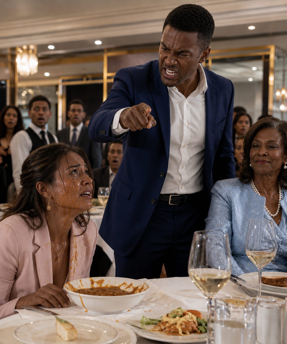 My son-in-law humiliated my daughter in front of the entire restaurant and ordered her to bow her head while his mother laughed and called it "discipline." My daughter sat there in tears, shaking like a child — but the second I stood up from my chair, she understood our silence was finally over.