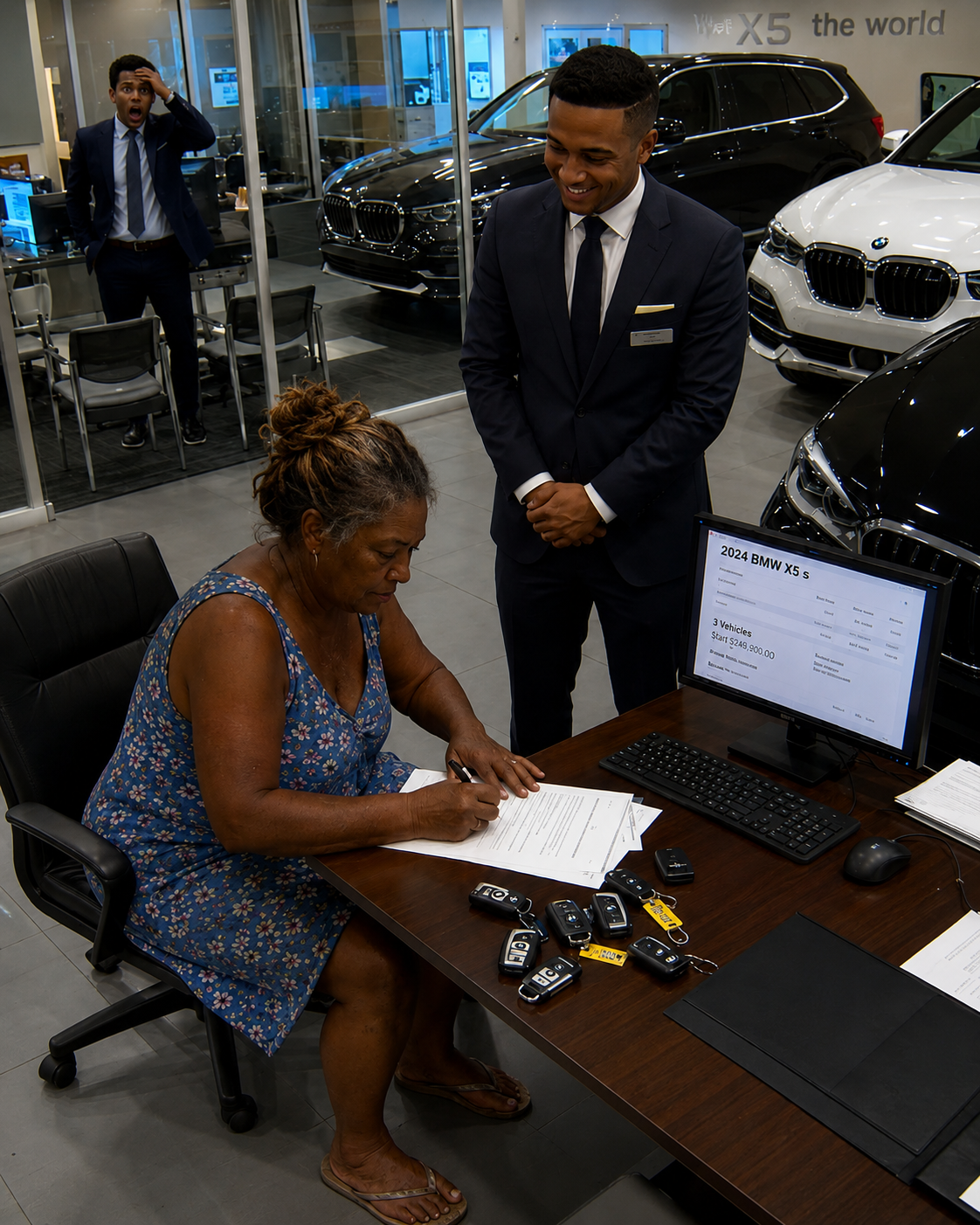 The BMW Salesman Took One Look at Mary Carter's Faded Farm Dress, Laughed in Front of the Whole Showroom, and Said, "Try the Used-Car Lot — That's More Your Speed."