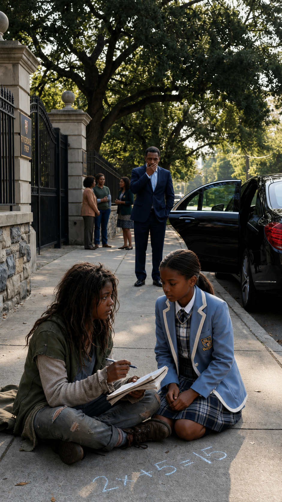 A Billionaire Showed Up Early to Pick Up His Daughter From School—Only to Discover a Homeless Girl Teaching Her on the Sidewalk. What Happened Next Stunned Everyone