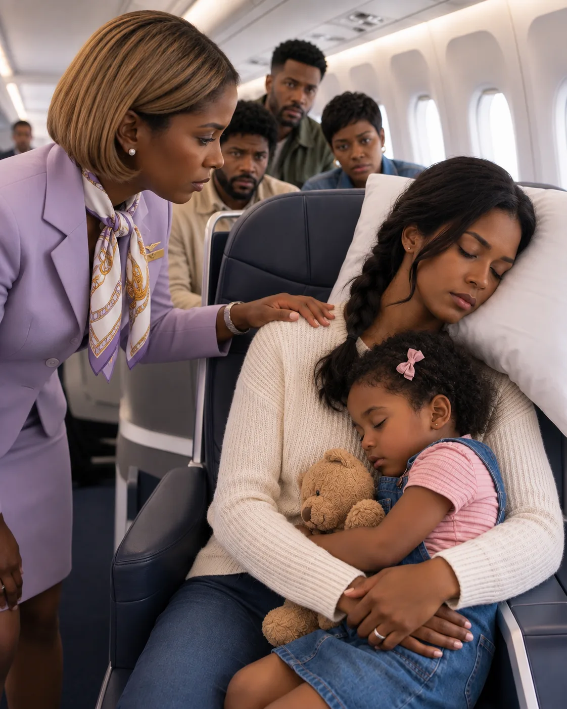 A single mother was sleeping quietly in seat 8A when the captain's voice cut through the cabin and asked a question no one expected: "Is there a fighter pilot on board?"
