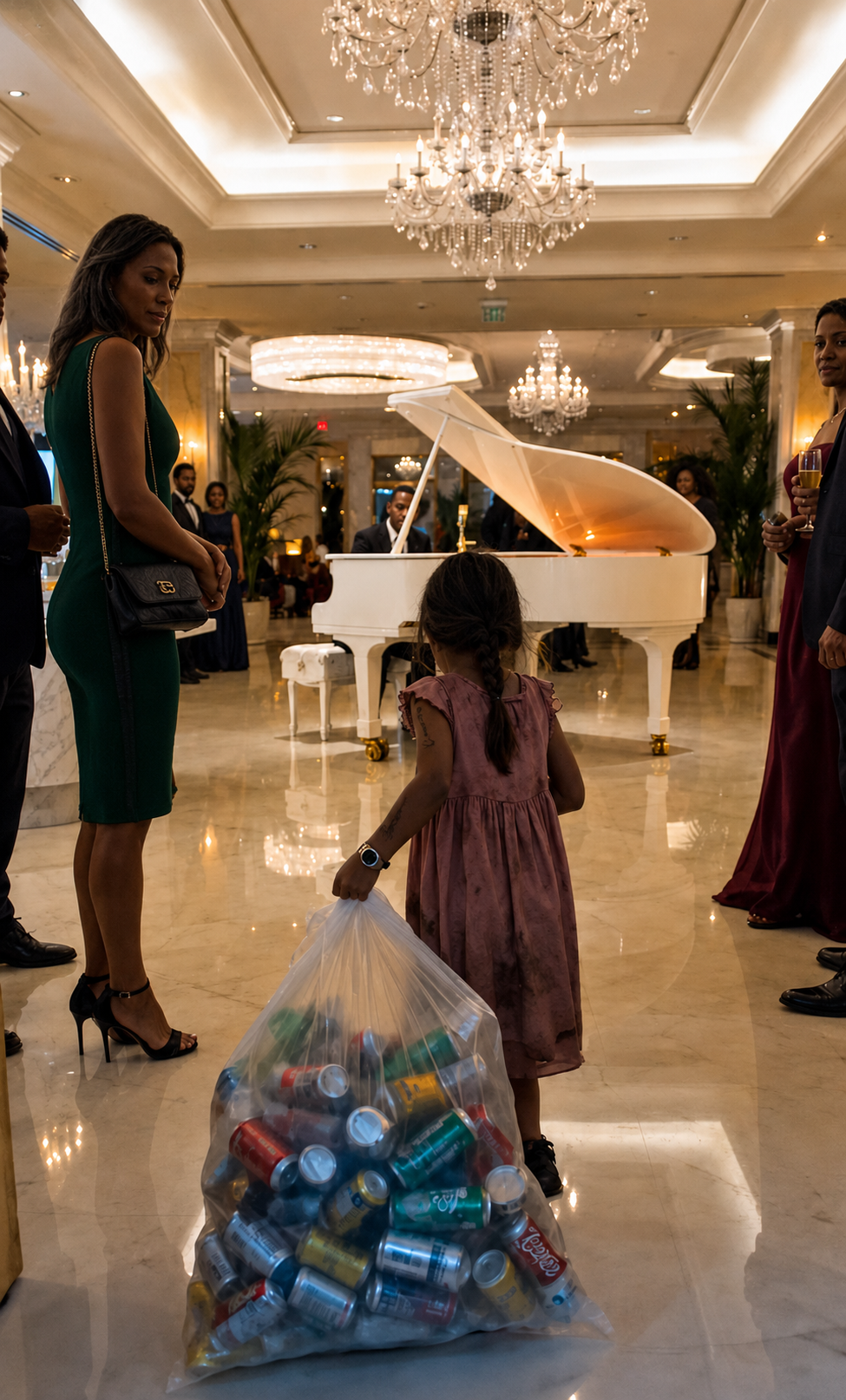 The Little Girl Carrying Empty Cans Walked Into A Five-Star Hotel… And Froze A Billionaire In Horror