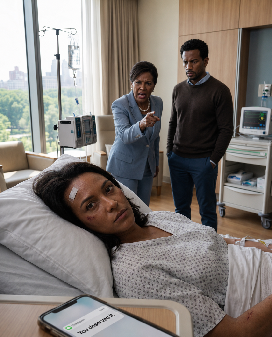 You Deserved It My Husband Texted After a Confrontation With His Mother Left Me in a Hospital Bed. They Thought I'd Stay Quiet. The Next Morning, They Found My Room Empty — and That Was Only the First Surprise Waiting for Them.