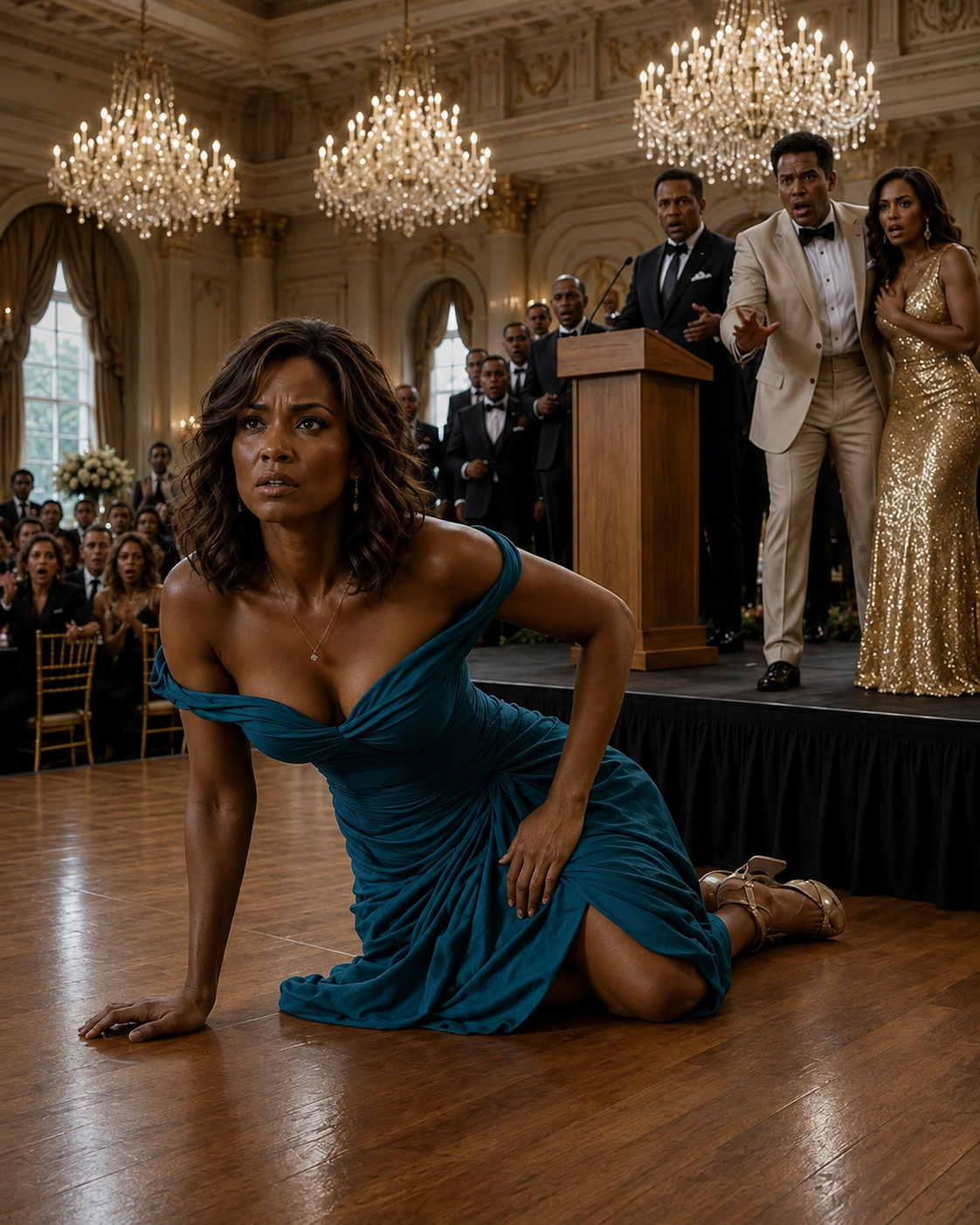 At My Husbands CEO Ceremony His Secretary Kissed Him in Front of 500 Employees. When I Told Her to Step Away, My Husband Shoved Me to the Floor and Shouted, "Know Your Place!" The Room Erupted in Laughter. I Stood Up, Sent One Message, and Whispered, "Dad… Take the Stage."