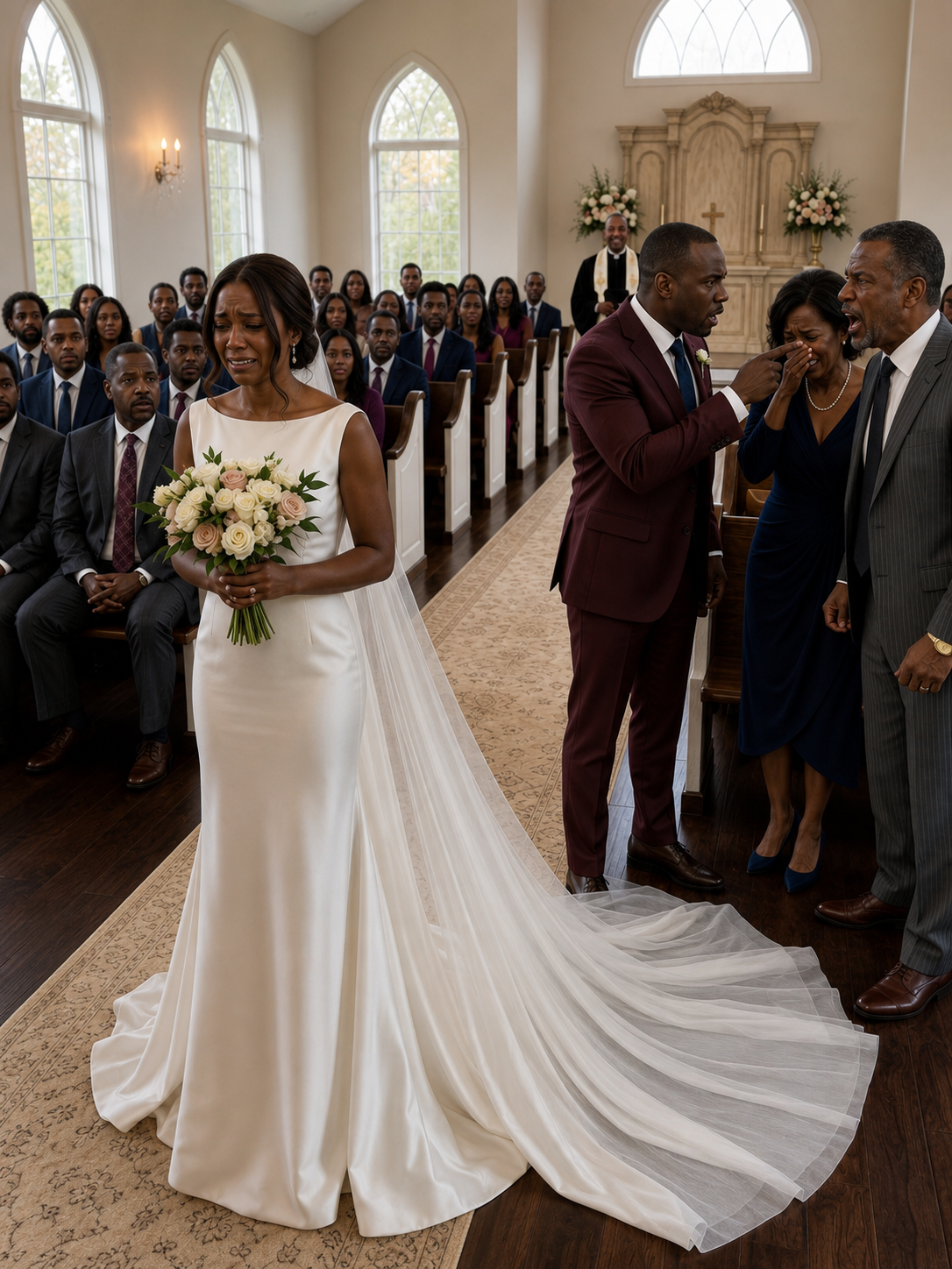 My father laughed and told me to walk myself down the aisle because I was marrying 'a nobody.' He sat down beside my mother in the back row like he'd already decided how the day would end. Then the chapel doors opened, and thirty strangers in matching gray suits lined the aisle before one of them turned to my father and said, 'Sir—'