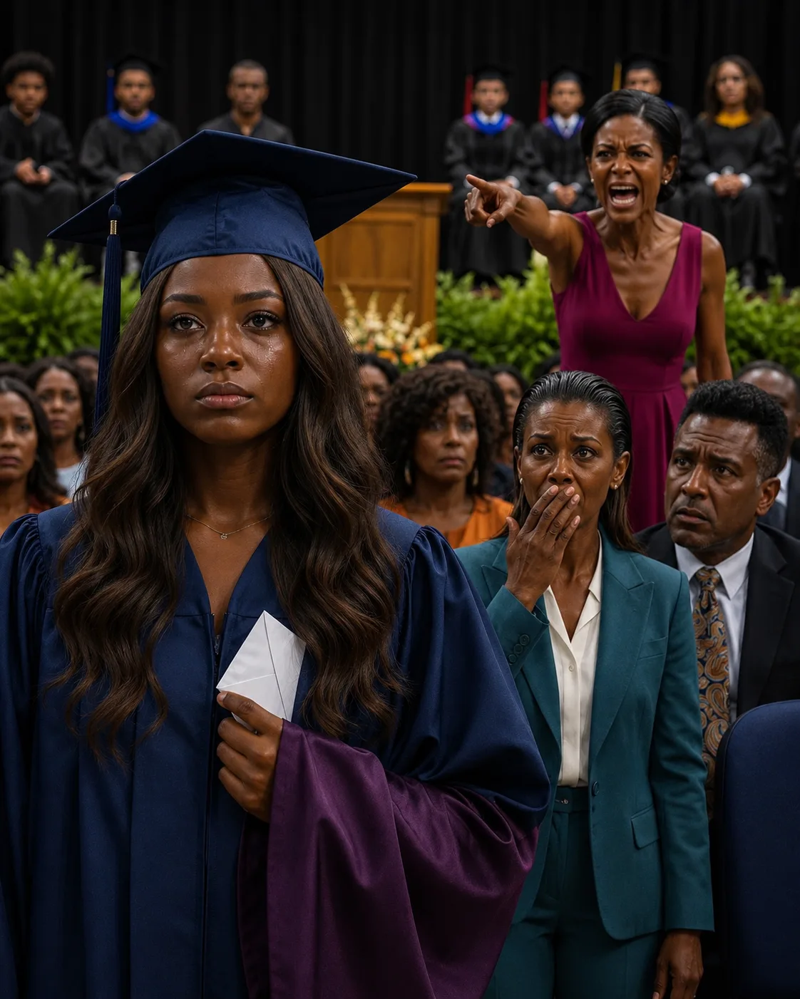 At My College Graduation, My Sister Jumped to Her Feet and Screamed, "She Cheated Her Way Through School!" In Front of the Whole Auditorium — But She Had No Idea What Was Hidden Beneath My Gown