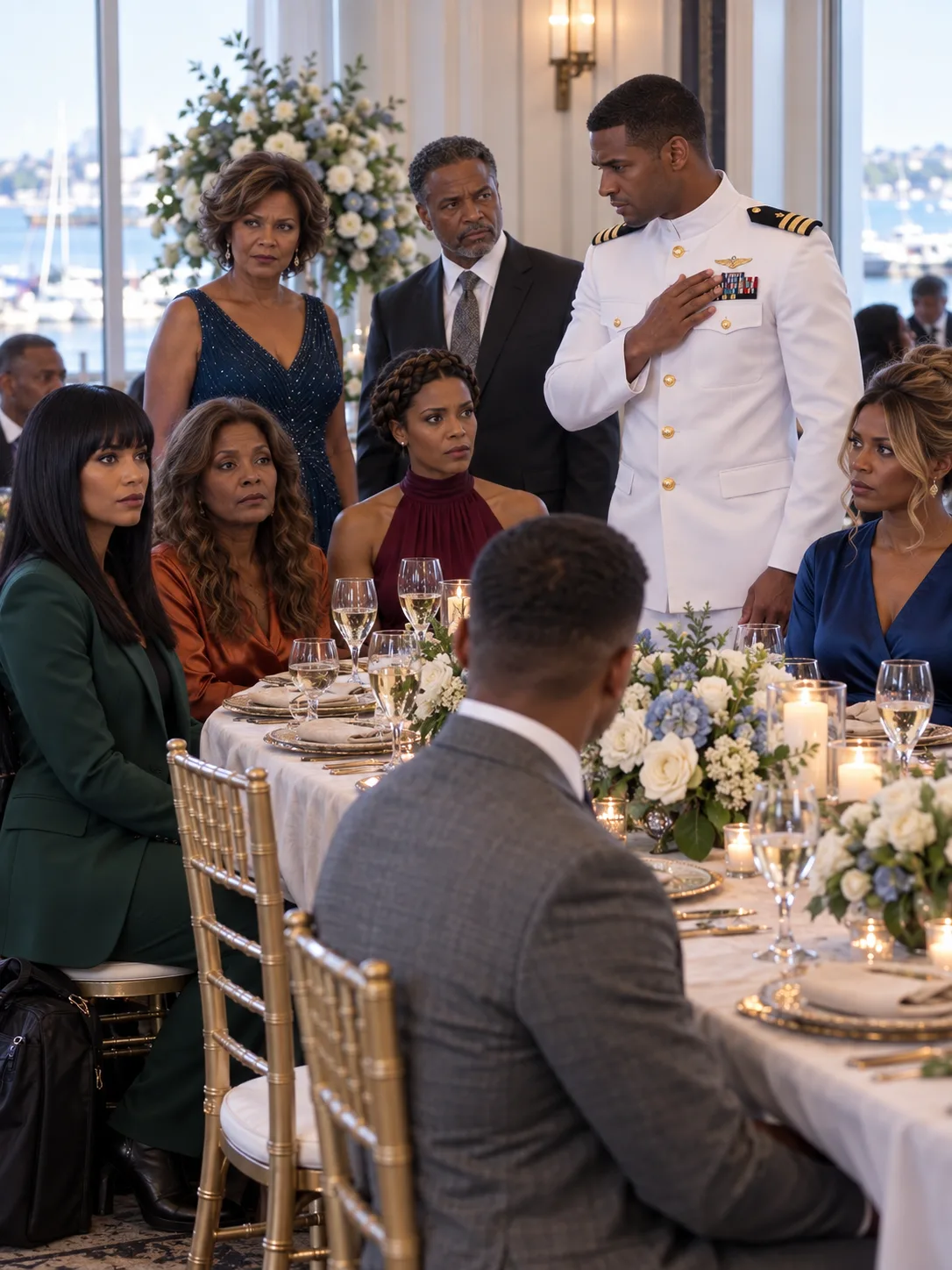At my sisters rehearsal dinner, Mom banished me to the far end of the table like a stranger — until the groom stood at attention and called me "Ma'am"