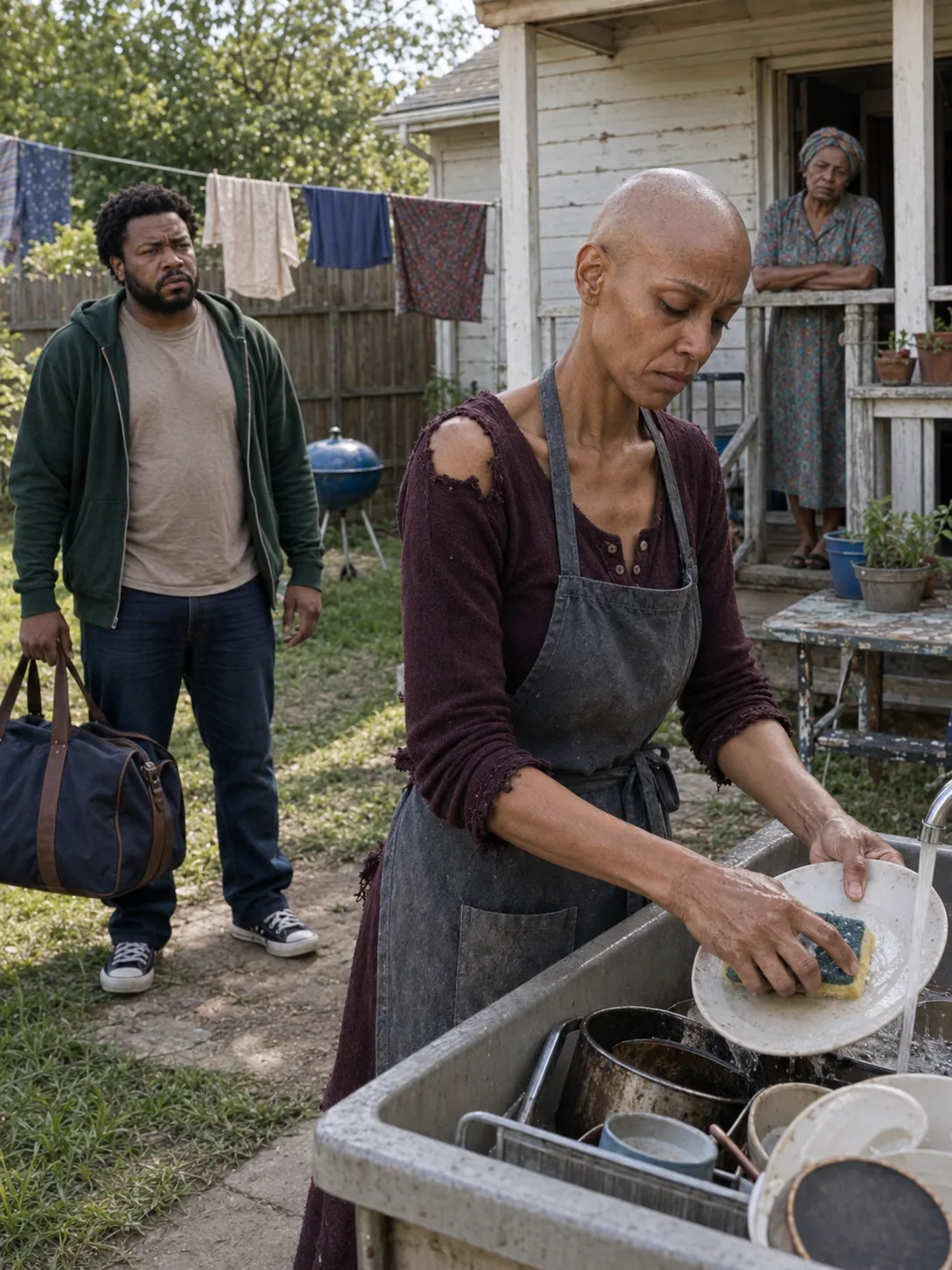 I sent almost a hundred thousand dollars home so my wife would want for nothing — she sold her hair for $150 to learn she was dying, while the care she begged for sat in a garage tote under the Christmas lights.