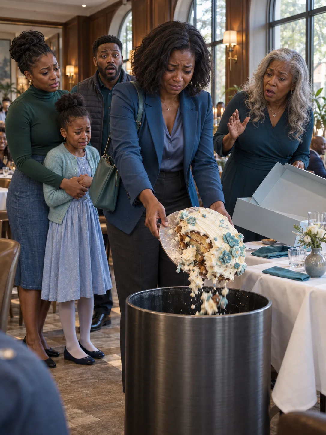 My MIL packed up most of the dinner I paid for, then raised her hand at me like she meant to swing — so I dumped the rest in the trash, grabbed my daughter, and walked out the door. The next morning, a bank called asking me to co-sign a loan I never knew existed.