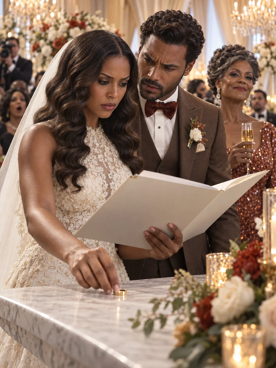 At my wedding, Adrian slipped a folder beneath our vows — then I took off my ring and took back everything he tried to steal.

---