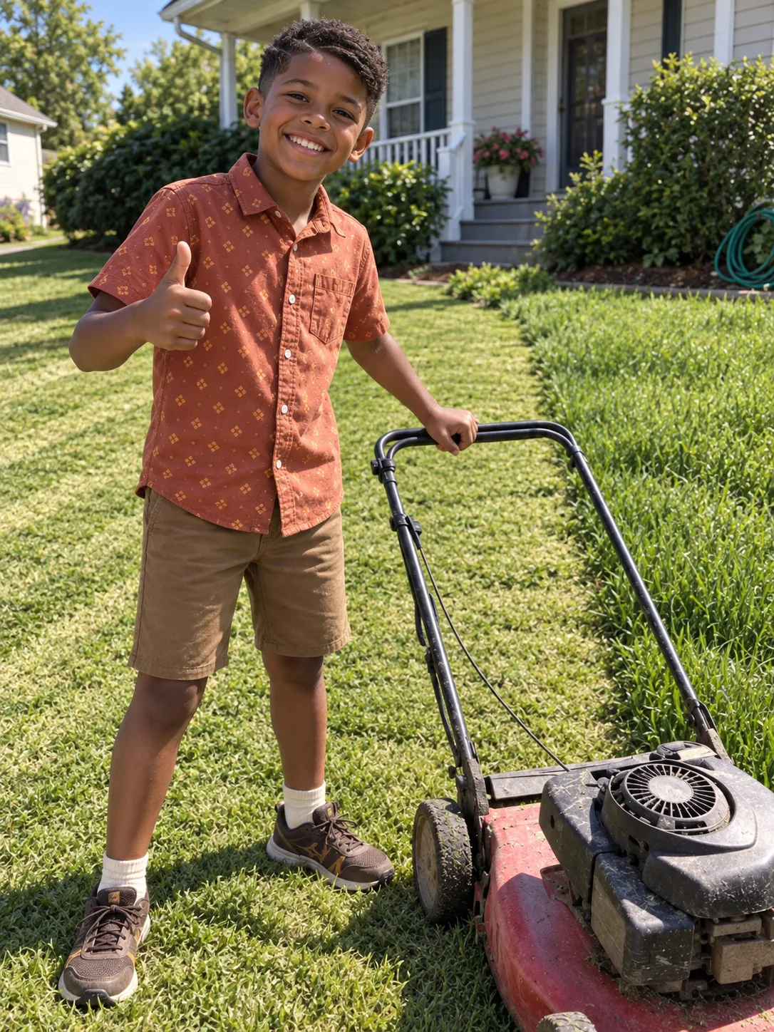 My 12-Year-Old Son Spent the Summer Mowing Lawns for Free — Then Two Patrol Cars Showed Up Asking Why His Name Was Taped All Over a Missing Woman's Kitchen