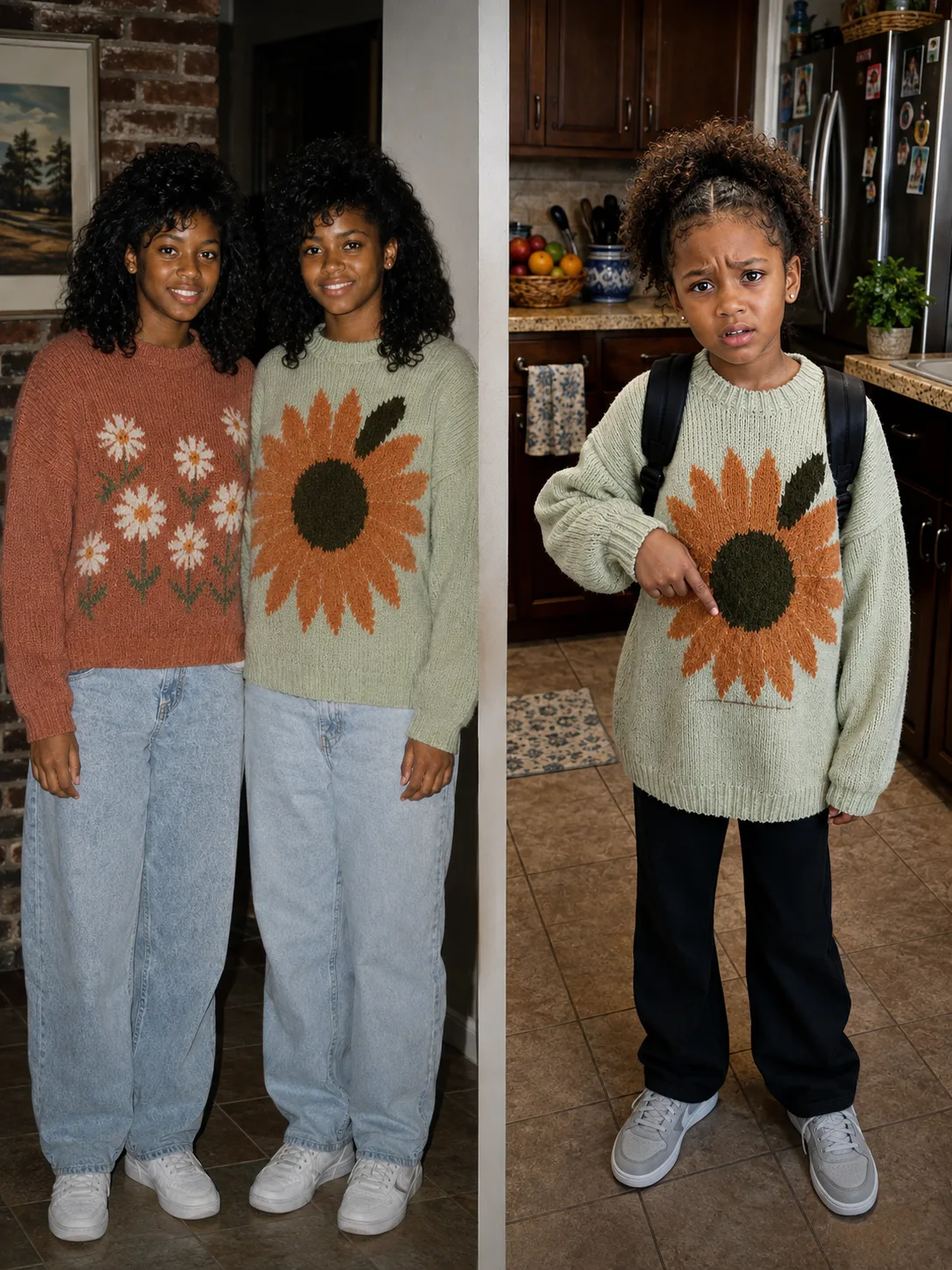 My twin sister vanished in the sunflower sweater our mom knitted the night we turned 16 — 40 years later my granddaughter wore it home and said the woman who cleans her school had handed it to her.