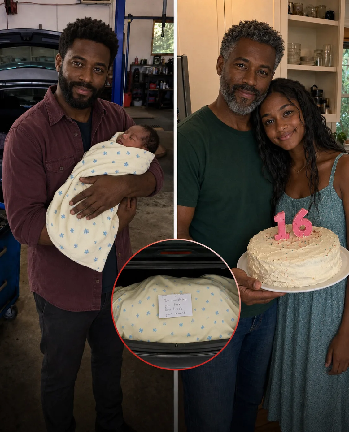 I Found a Baby in a Car Trunk at My Mechanic Shop and Raised Her as My Own – Sixteen Years Later Another Trunk Opened at My Shop and What Lay Beneath the Blanket Proved That First Morning Was No Accident