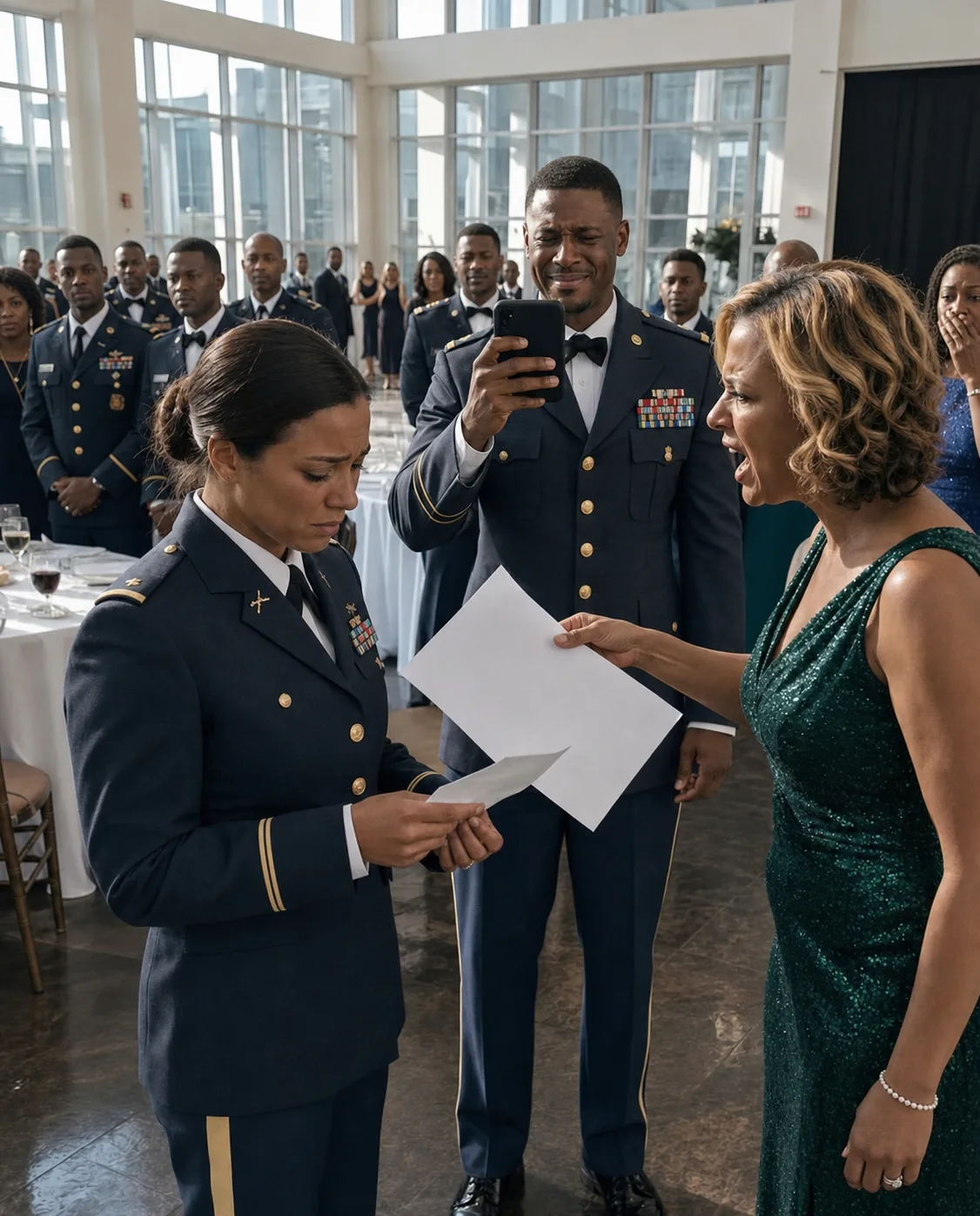 For my 31st birthday, my mother-in-law slid divorce papers onto my plate at the Army Ball while my husband recorded it for laughs. I signed without a word, rose to my feet, and said one sentence… They never saw it coming…