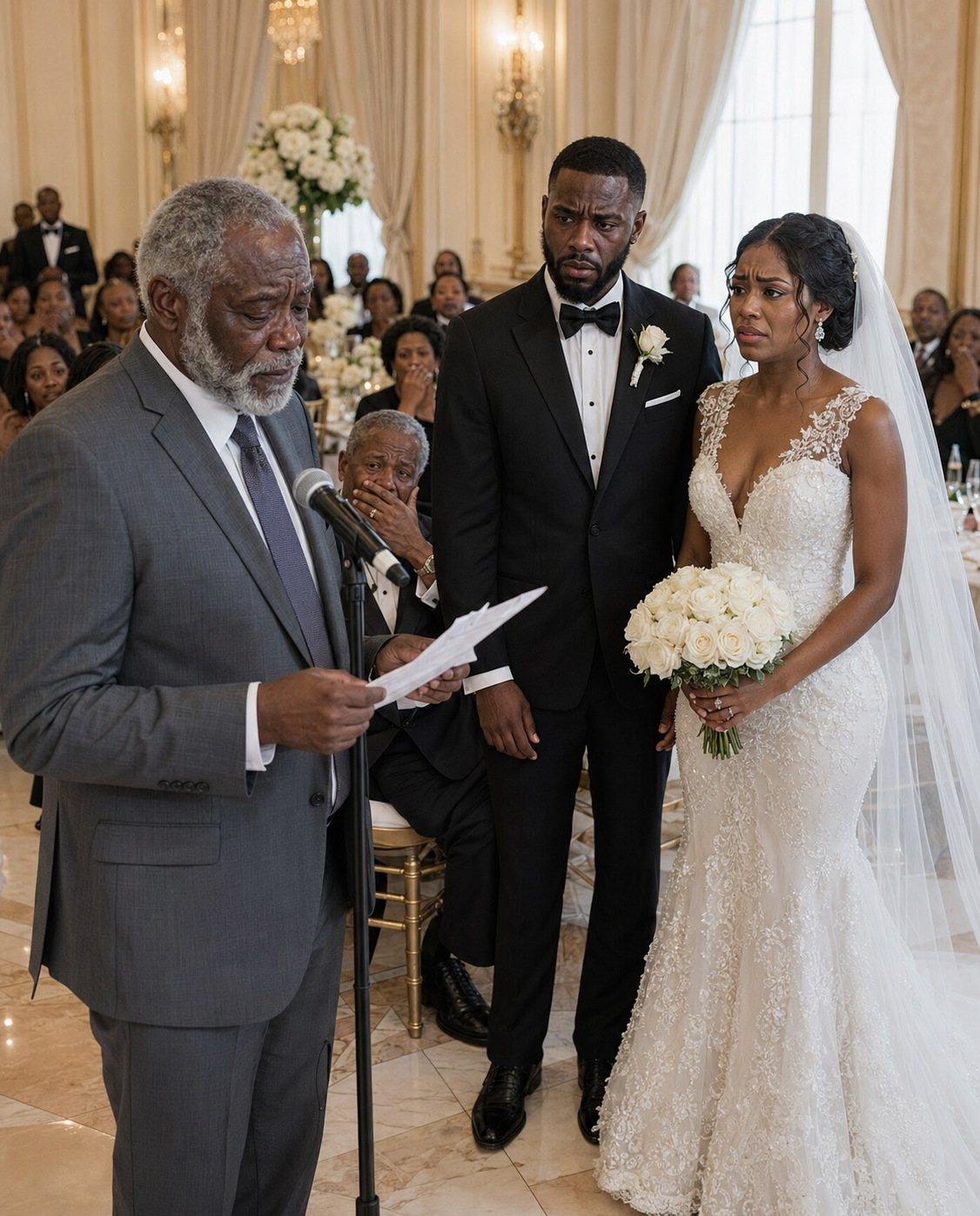 At their lavish wedding, my brother’s bride sneered, “A poor family like yours ruins our prestige.” My father suddenly laughed, stood up—and walked out. Seconds later, the truth she’d mocked was revealed, draining all color from her face.