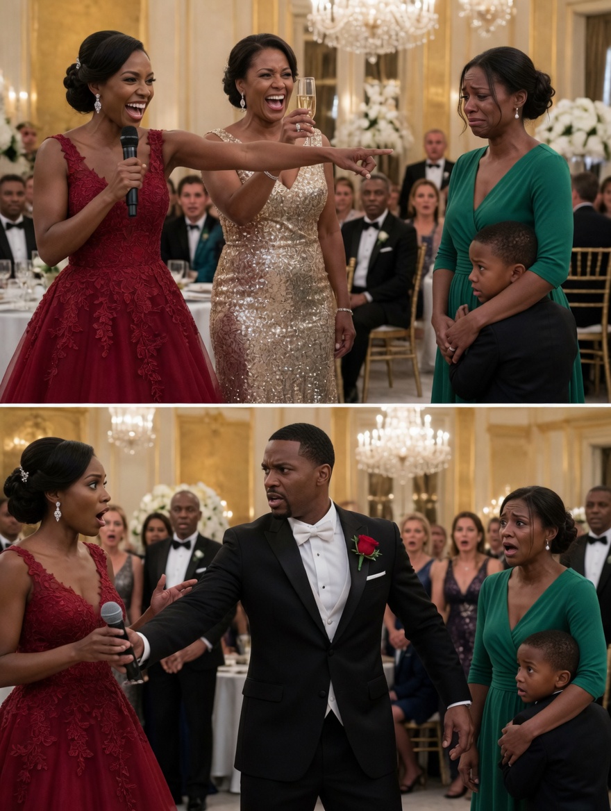 At my sister’s wedding, she grabbed the microphone and called me “a single mom no man would ever want” in front of 200 guests. Then my mother raised her glass and called me “used goods.” Everyone laughed… until the groom stood up, took the microphone from my sister’s hand, and said something that made the entire ballroom go silent.