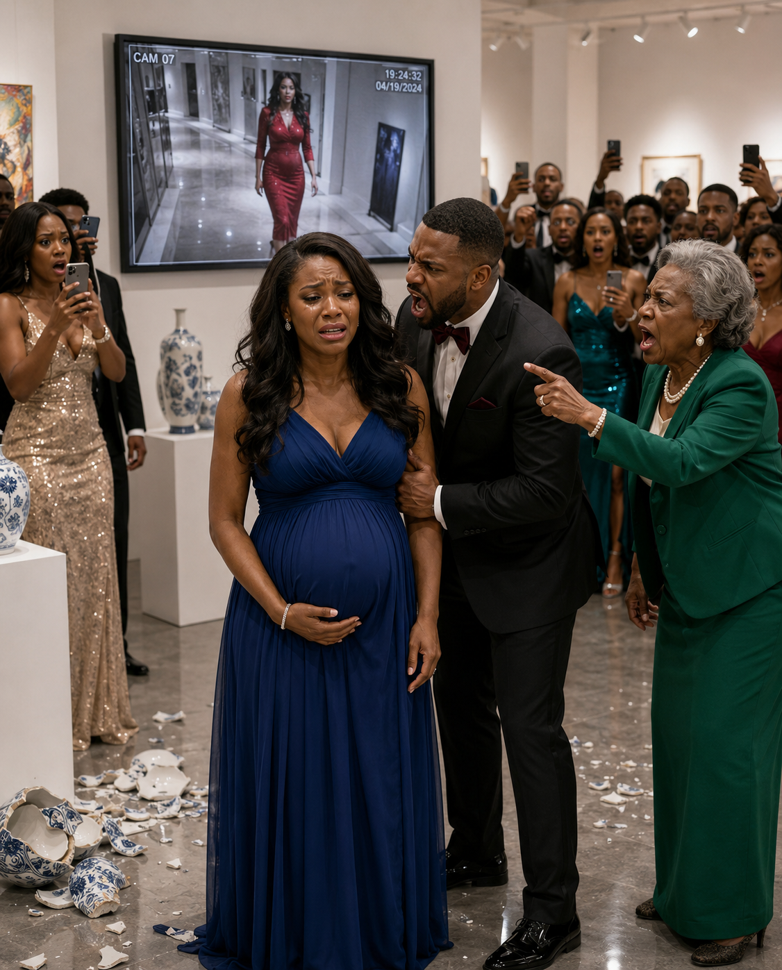 At my husband’s luxury ceramics exhibition, I was eight months pregnant when his mother screamed that I had smashed the $3.8M porcelain vase meant to impress his biggest investor. My husband locked his fingers around my wrist, pressed a shard into my palm, and told cameras unstable pregnant wives ruined everything they touched. Blood dotted the white floor, but I stayed quiet. Then I asked the curator for footage showing his mistress replace the real vase with a cracked copy... - Royals