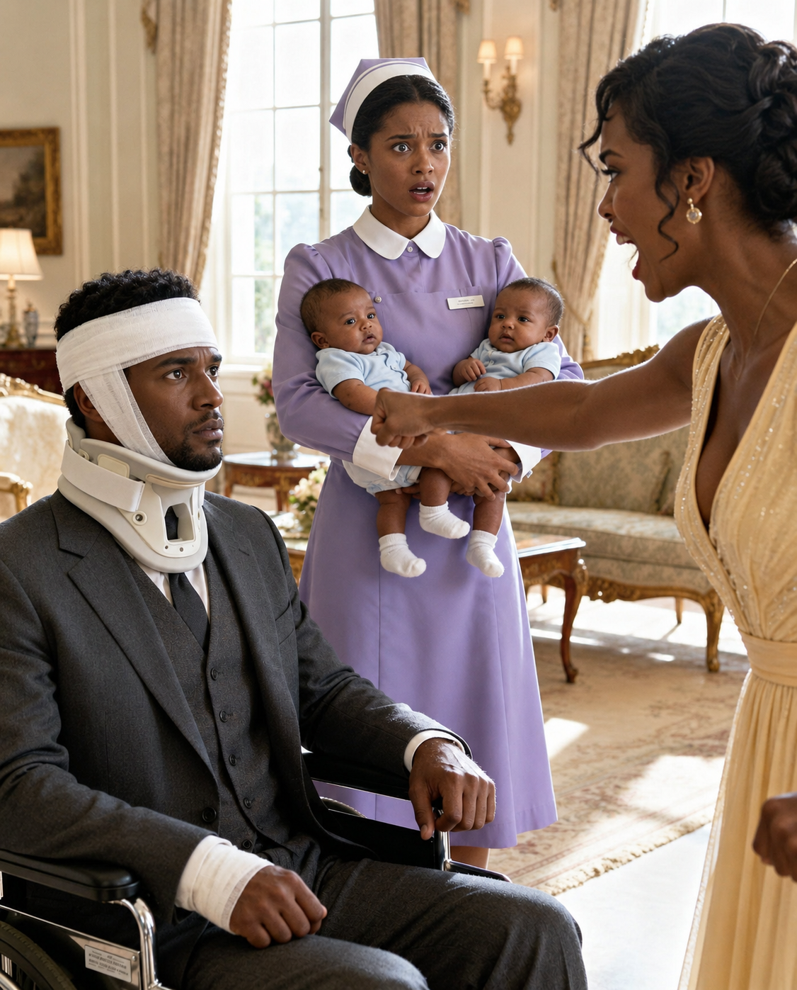 His wife humiliated him believing he was paralyzed, unaware he was faking it. When she attacked the loyal maid, he stood up from his chair and revealed his secret.
