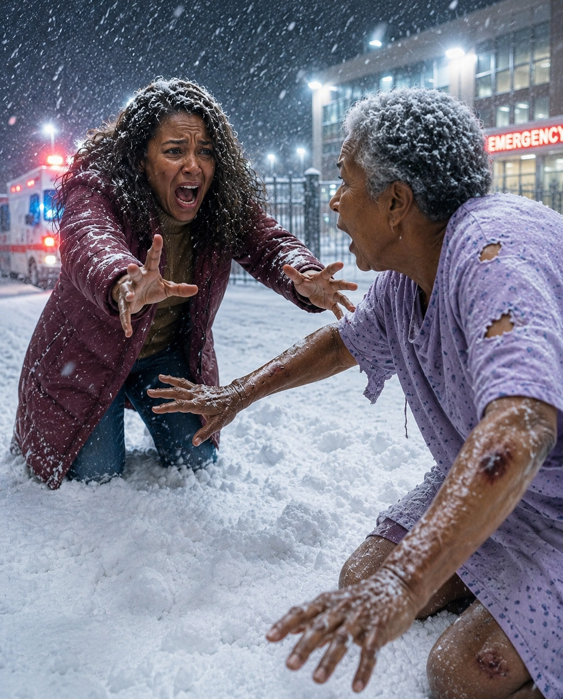 At 3 a.m., I received a call from my mother—her voice trembling: “Help… me.” I drove 300 miles through a blizzard and found her standing outside the hospital gates in the freezing darkness—barefoot, covered in bruises, abandoned by her stepfather and her own son. So I made sure they suffered ten times that pain.