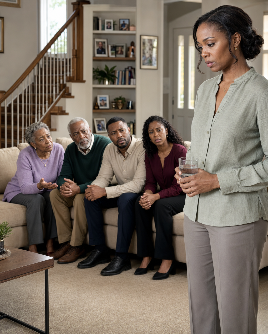 When my husband’s affair ended in a pregnancy, his entire family gathered in my living room and demanded that I leave the house. I didn’t raise my voice. I didn’t argue. I simply smiled and said one sentence—and watched the confidence drain from all six of their faces. They apologized not long after, but by then, it meant nothing.
