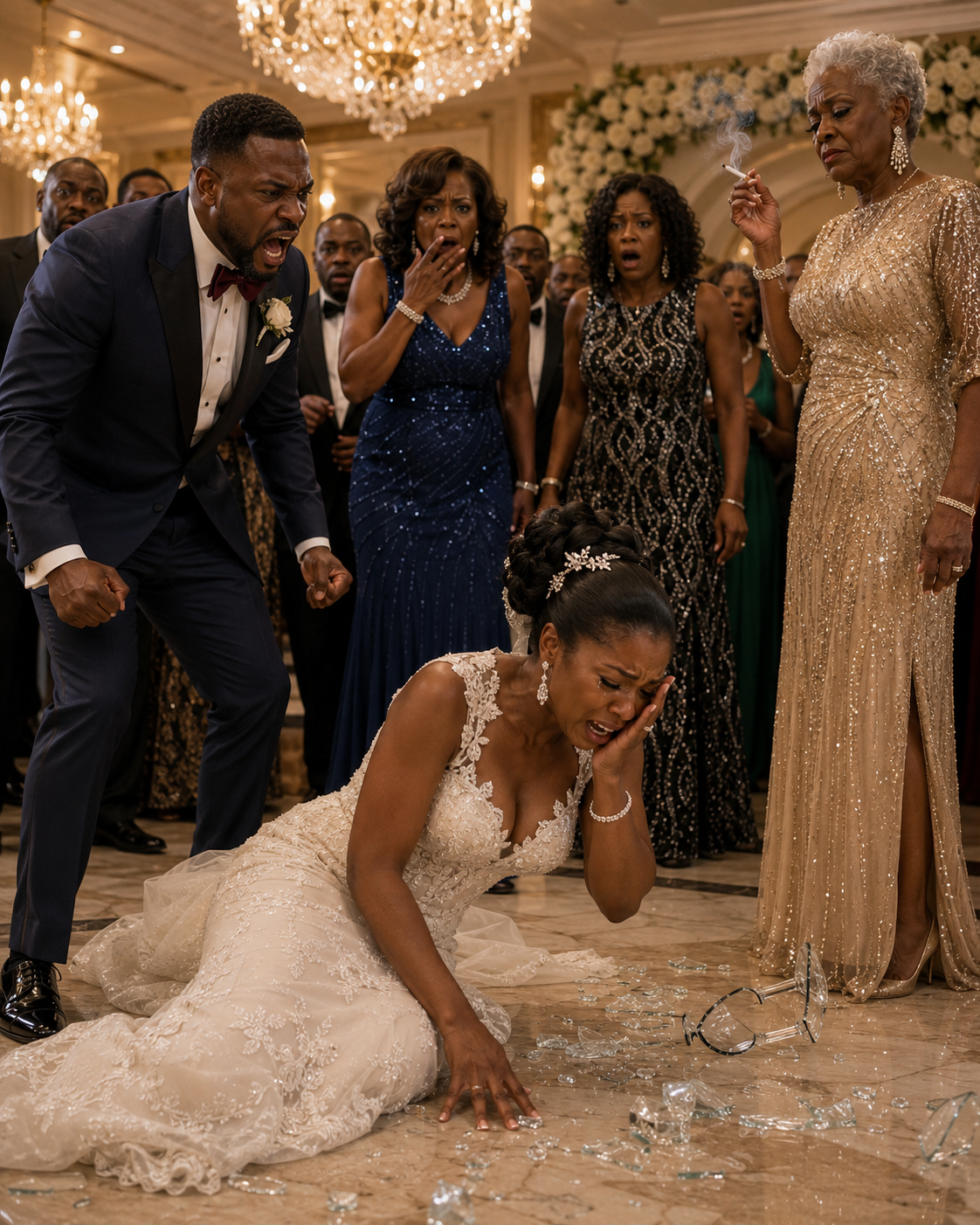 I am a 42-year-old Navy veteran. On my lavish wedding day, my millionaire fiancé did the unthinkable in front of 200 guests, sending me crashing into shattered glass while his mother simply smiled. Everyone froze in shock, but they had no idea who was about to walk through those grand doors... - Purposeful Days