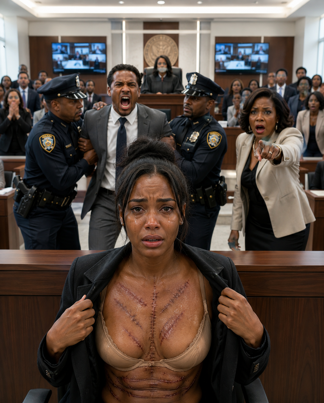 At my divorce hearing, my husband leaned back and smirked. “Couldn’t afford a lawyer?” The courtroom waited for me to break. Instead, I stood. “No, Your Honor. I came with evidence.” Then I stood, touched the diamond necklace he forced me to wear, slipped off my coat, and revealed the scars he believed would stay buried forever. For the first time, his confidence di/ed before the verdict did.