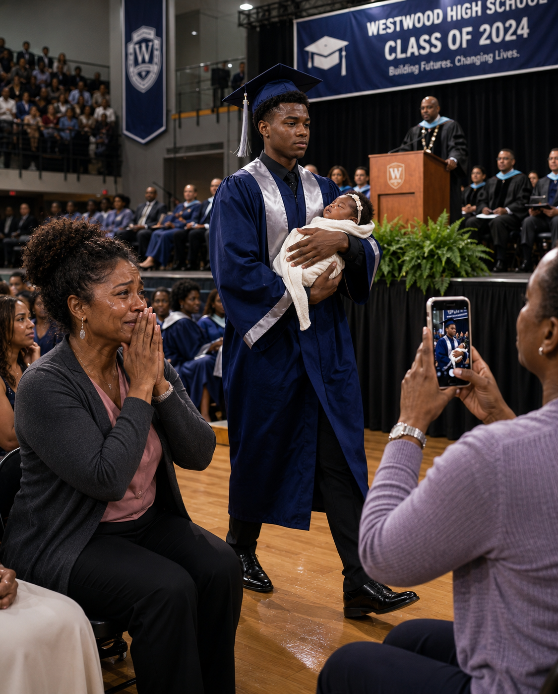 They Laughed When My Son Walked Across His Graduation Stage Holding A Newborn — One Woman Whispered “Just Like His Mother”… But What He Said Next Left The Entire Room Silent