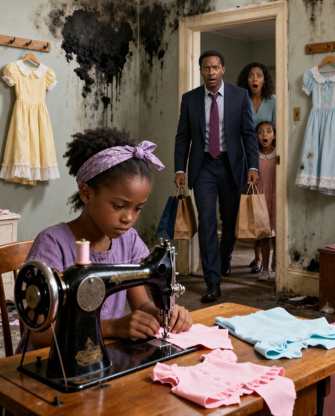 A Millionaire Came to Collect Rent—Until He Found a 10-Year-Old Girl Sewing to Survive and Uncovered the Truth Her Family Had Been Hiding