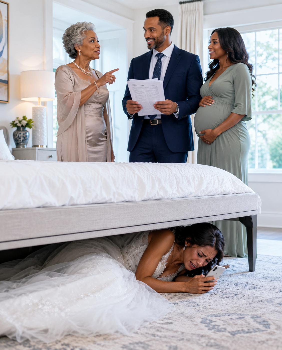 The bride hid under the bed as a prank, but she overheard her mother-in-law say, “In a year, we’ll take everything from her.” That night, she realized her marriage was a trap.