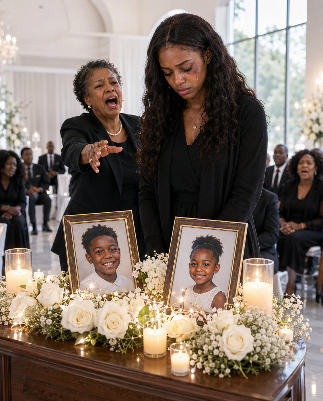 At my twin babies’ funeral, as their tiny coffins lay before me, my mother-in-law leaned close and hissed, “God took them because He knew what kind of mother you were.” I snapped, sobbing, “Can you shut up just for today?” That’s when she sʟᴀᴘᴘᴇᴅ me, sᴍᴀsʜᴇᴅ my head against the coffin, and whispered, “Stay quiet, or you’ll join them.”