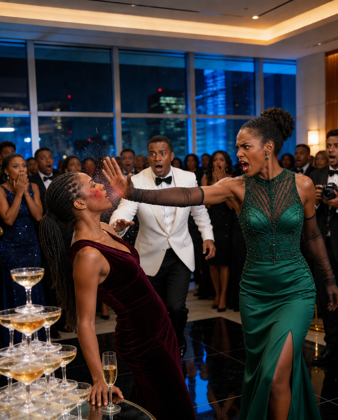 At my stepsister’s 500-guest wedding, the same family who threw me out at sixteen let me stand in the back of the ballroom like I wasn’t even blood. Until the bride stormed across the floor, m0cked my dress, s.lapp.ed me hard enough to turn heads, and called me garbage while half the room laughed.